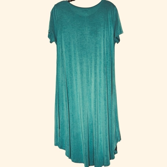 LULAROE Carly Dress High Low Midi Short Sleeve Small Dress Emerald Green - Picture 2 of 9